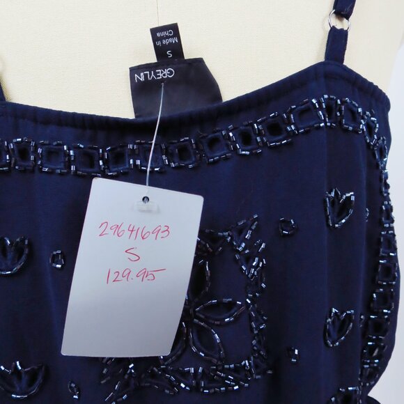 NWT Greylin Gatsby Navy Blue Crepe Beaded Slip Camisole Dress Anthropologie S - Picture 12 of 16